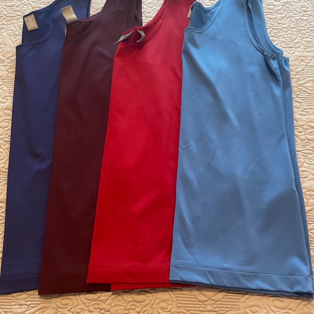 Set of Four Sleeveless Tops in Blue, Red, and Black